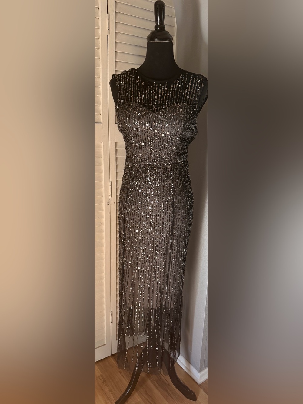 Adrianna Papell Taupe Sequin Column Gown - Picture 1 of 3